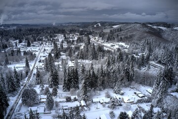 Rural neighborhood covered with snow