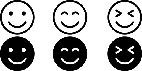smiley emoticons, happy face. rating or feedback emoticon. happy smile emoji. line outline. web vector icon