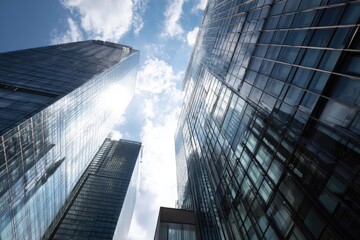 Modern skyscrapers reaching for a bright sky