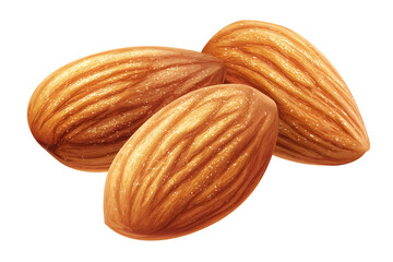 Three Almonds Isolated on White Transparent Background