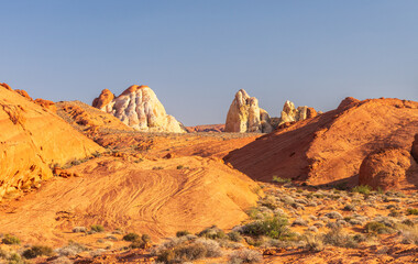 Dramatic white Silica Dome sandstone formations in Valley of Fire state park Nevada