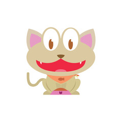 Happy Cat Eating Fish. Vector