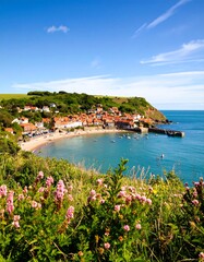 Obraz premium Coastal town nestled in a bay (1)