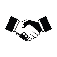 Vector art of black and white illustration of a handshake, isolated on white background
