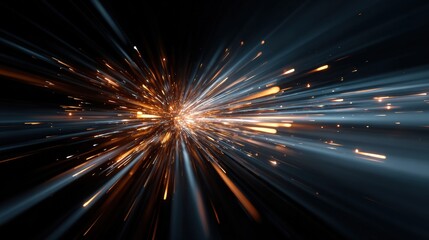 Striking burst of light emitting vibrant rays creating dramatic visual effects against a dark background in motion