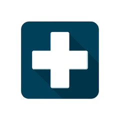 Obraz premium A white plus sign centered on a rounded square with a dark blue background and a subtle shadow effect