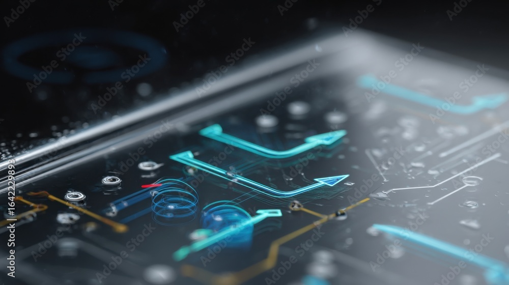 Poster detailed view of a smart labels surface showcasing a glossy finish with microprinted sensors that me
