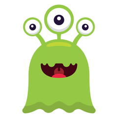 Green three eyed alien. Vector