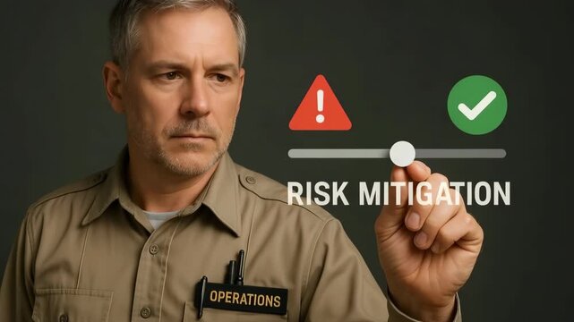A professional individual interacting with a risk mitigation concept. 