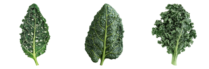Set of fresh kale with water droops isolated on transparent background