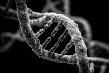 DNA Molecule Genetics Biology Science Cell Black White Structure Spiral Helix Biomedical Research Genome Chromosome Macro Micrograph Nature 