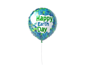 Happy Earth Day balloon designed in green and blue colors representing environmental celebration and global unity isolated on transparent background PNG