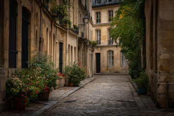 Obraz premium serene and atmospheric representation of quiet streets in paris showcasing iconic architecture and enchanting