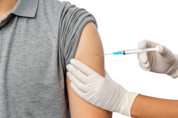 Vaccination injection in arm isolated on transparent background