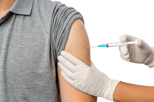 Vaccination injection in arm isolated on transparent background