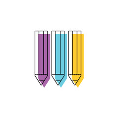 Three pencils outline colorful. Vector