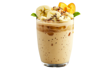 Nutritious protein shake made with natural fruit and superfoods served in a clear glass for a refreshing healthy drink isolated on transparent background PNG