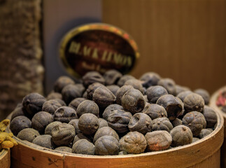 Dried black lemons or limes for sale at the Egyptian Bazaar, Istanbul, Turkey