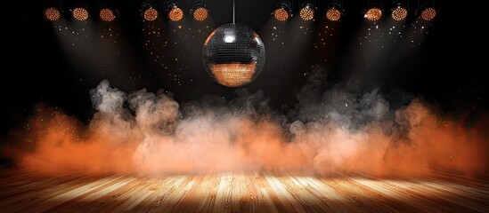 Empty stage with disco ball and spotlights