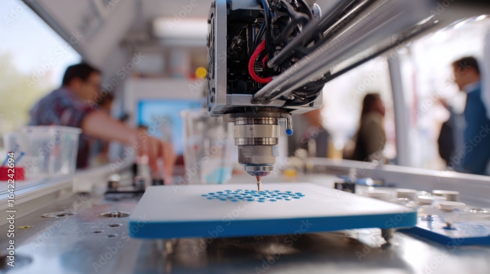 Aufkleber medium shot capturing a 3d printer nozzle depositing material for prosthetic fabrication inside a mo