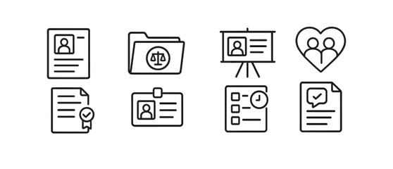 Business, office linear icon set. document, profile, agenda icons collection