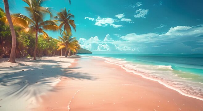 serene coastal landscape azure sky palm trees and reflecting waters