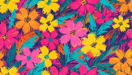 Vibrant Tropical Floral Pattern: A Burst of Color and Energy