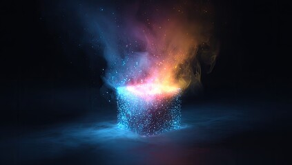 Fototapeta premium Abstract glowing cube with swirling smoke