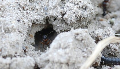 Ant emerging from sand nest