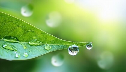 close up of water droplet on green leaf with blurred background