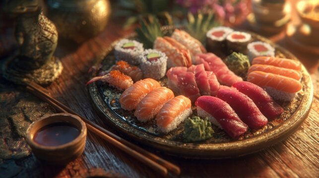 Assorted sushi and sashimi platter
