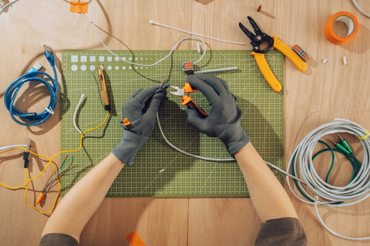 Qualified electrician connecting wiring