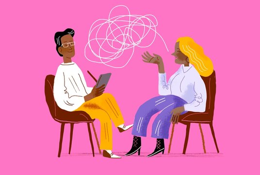 Man interviewing woman 