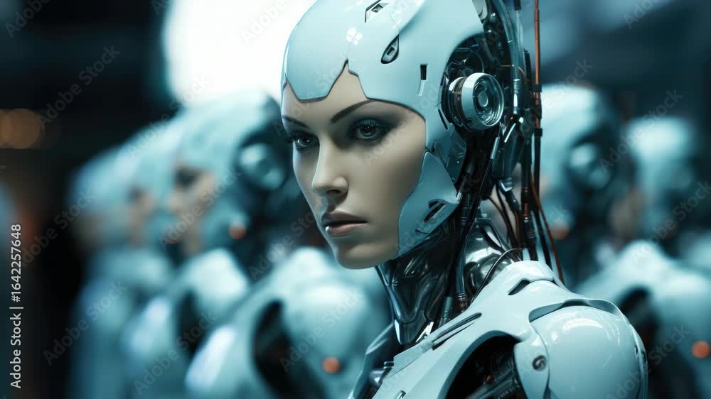 Aufkleber a robot with human features, part of an advanced technology theme. used in science fiction and moder
