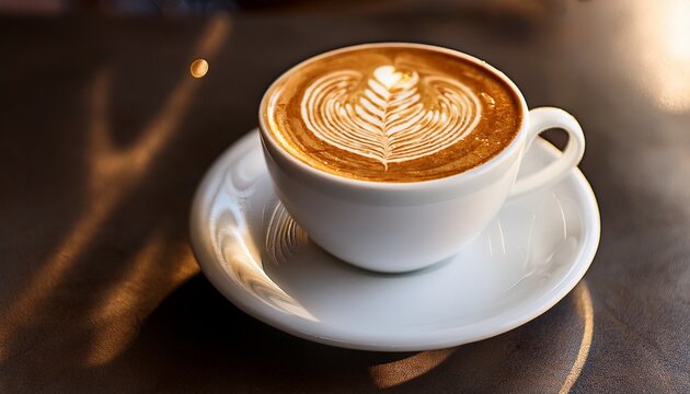 beautiful latte art in a white coffee cup