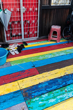 Striped floorboards and slippers