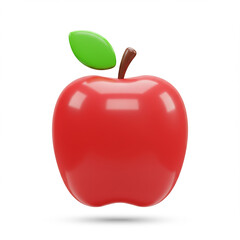 Obraz premium A shiny, red apple with a green leaf on a white background.