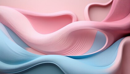 Obraz premium abstract pastel composition with flowing curved shapes and subtle textures in soft pink and blue tones