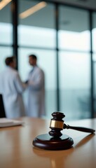 Gavel Desk with Medical Professionals Background