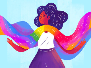 Creative person with vibrant colors and joyful expression