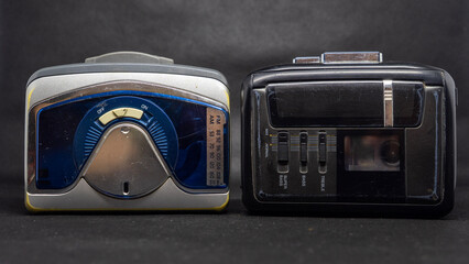 Vintage Radio Cassette Players Silver and Black on Dark Background