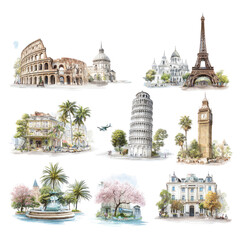 Collage of stylized cityscapes