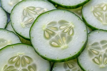 Freshly sliced cucumber rounds for healthy eating and refreshment
