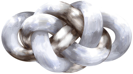 Entangled knot in an abstract style, created with a textured effect. The design features intertwined rings with blue, grey, and brown gradients.