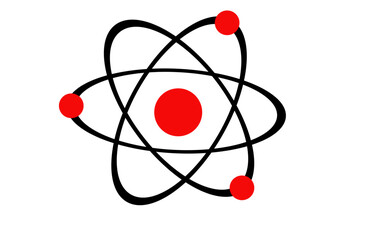 Struktur atom  dengan warna hitam dan merah adalah unit dasar materi yang terdiri dari inti atom dan awan elektron bermuatan negatif yang mengelilinginya.
