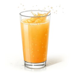 Refreshing orange juice splashing in a clear glass with bubbles
