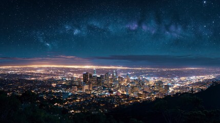 City lights night sky panorama