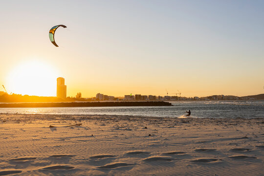 Sunset kitesurfing on the Gold Coast, Queensland