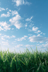 Fototapeta premium A Peaceful Vertical Image Of Clear Sky Above Grassy Field, Evoking Harmony And Stillness
