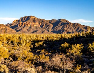 Obraz premium Arizona desert mountain range with cacti
